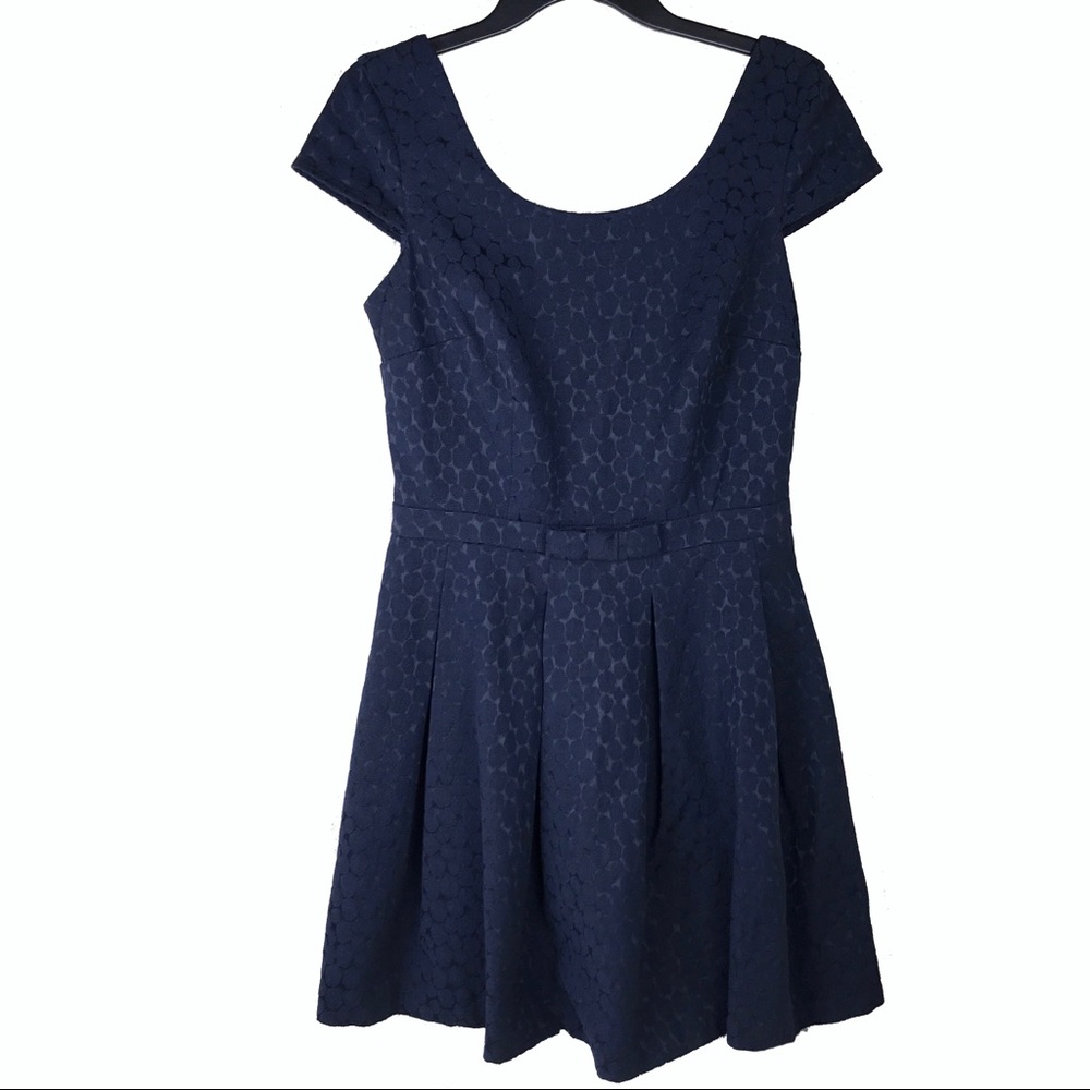 Paper Crown Anthro Dark Blue Rosette Print Dress M